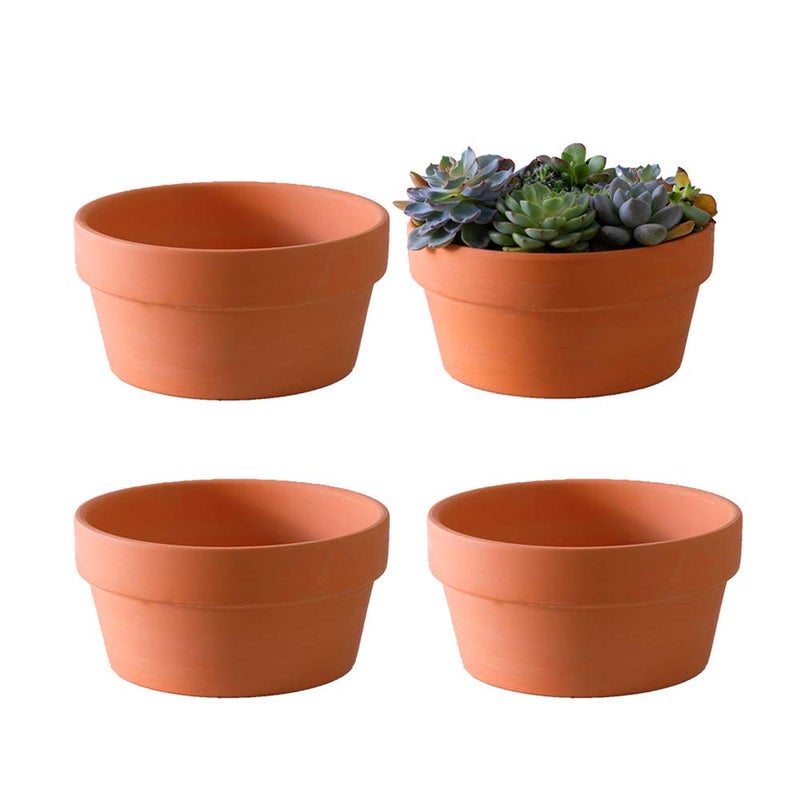 Yishang Terracotta Shallow Planters for Succulent - 7 Inch Cactus Plant Containers Indoor Garden Bonsai Pots with Drainage Hole - Set of 4, Unglazed Clay Ceramic Pottery Planter - Image 1